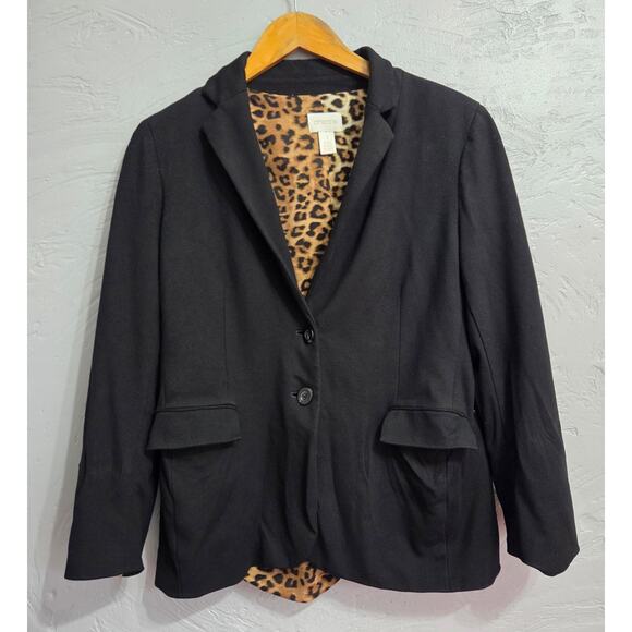 Chico's Womans Black Blazer Leopard Print Lining Size 1 / Medium - Picture 4 of 7